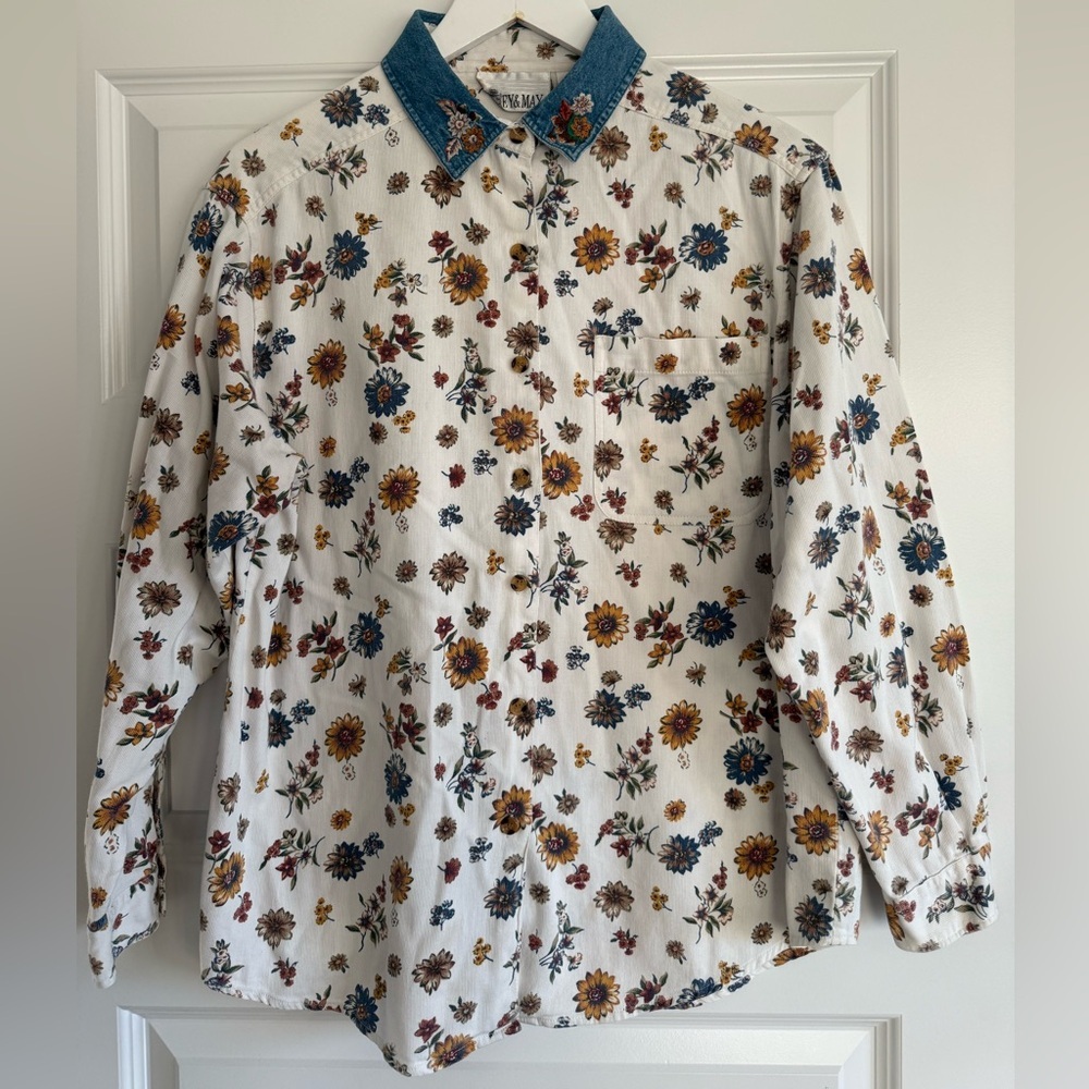 Casey & Max Vintage Floral Shirt Medium Button Front Boho Cottagecore Prairie